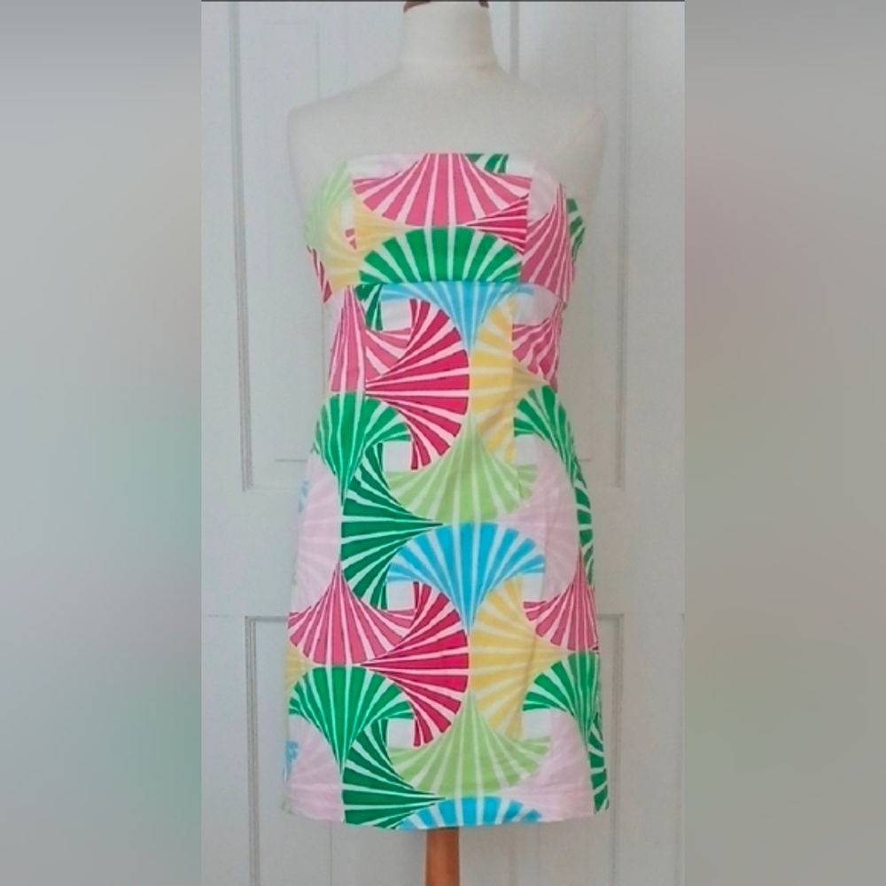 Melly M Strapless Retro Multicolor Fan Dress